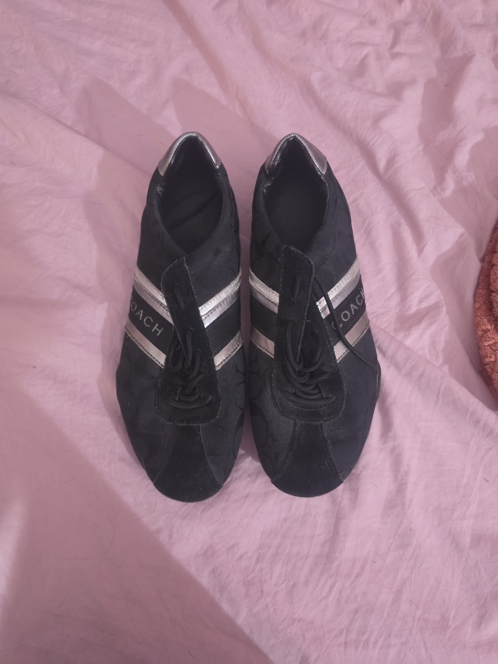 Coach Men's Black Suede Athletic Sneakers with Silver Stripes